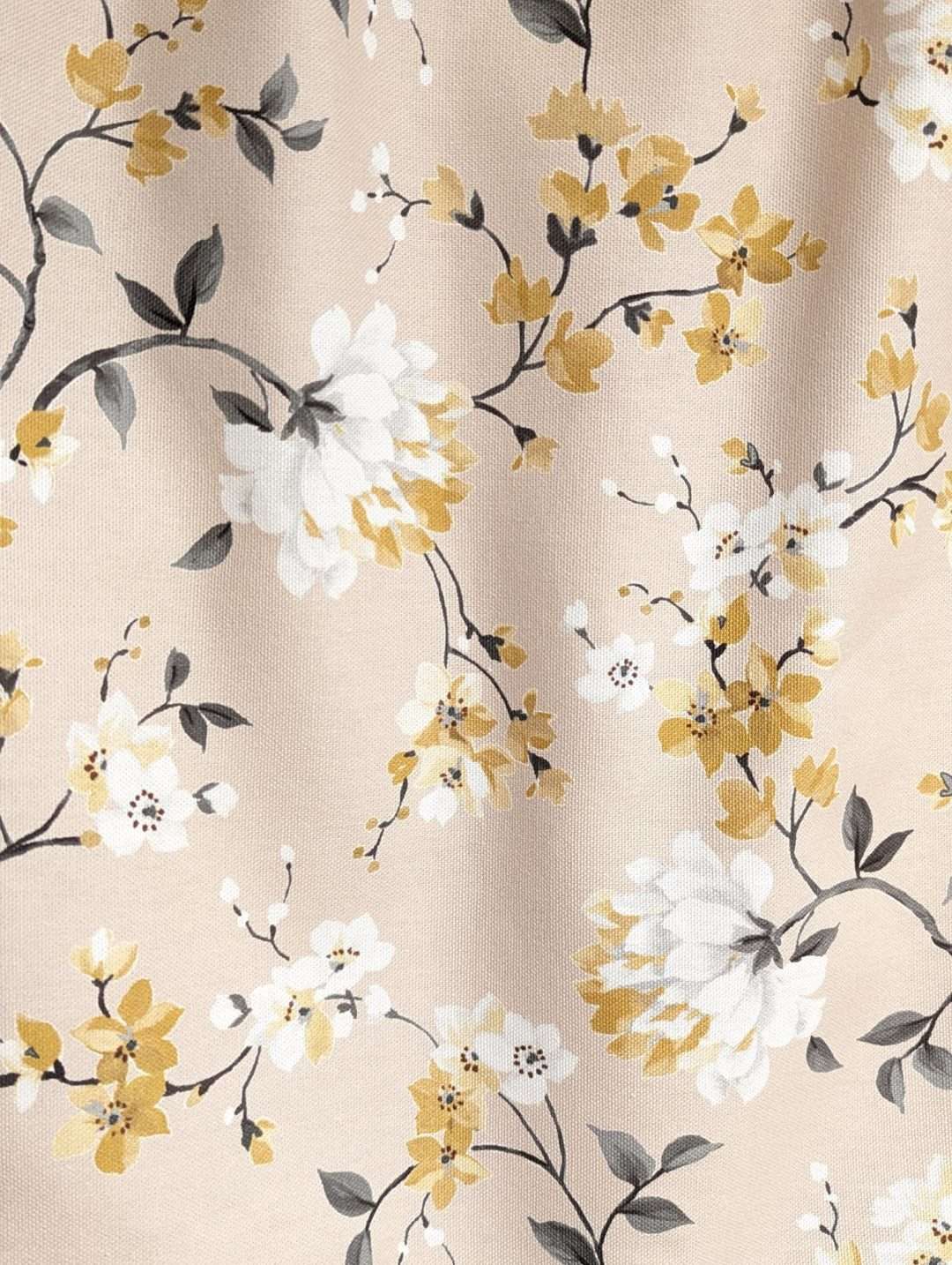 Gardinkappa Gul-vit-blom på beige botten